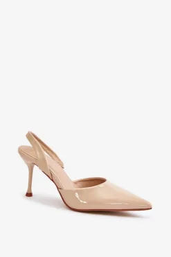 Lakierowane Szpilki Z Odkrytą Piętą Beżowe Emmizola