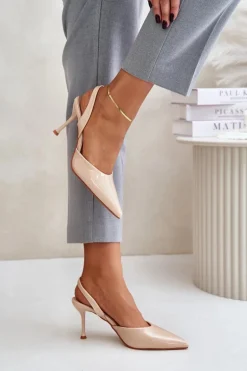Lakierowane Szpilki Z Odkrytą Piętą Beżowe Emmizola