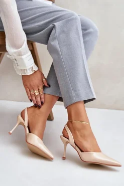 Lakierowane Szpilki Z Odkrytą Piętą Beżowe Emmizola