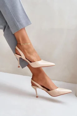 Lakierowane Szpilki Z Odkrytą Piętą Beżowe Emmizola