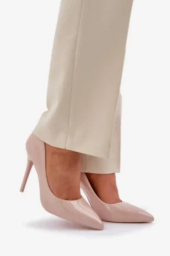 Lakierowane Szpilki Ze Szpiczastymi Noskami Beżowe Vizana