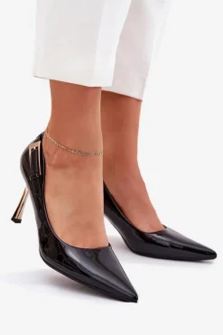 Lakierowane Szpilki Ze Złotą Klamrą Czarne Mivira