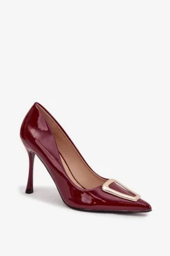 Lakierowane Szpilki Ze Złotym Detalem Bordowe Paivelle