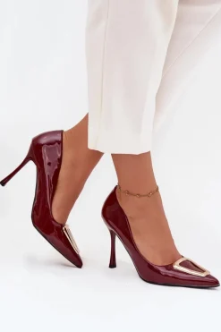 Lakierowane Szpilki Ze Złotym Detalem Bordowe Paivelle