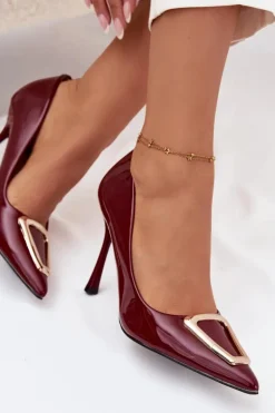 Lakierowane Szpilki Ze Złotym Detalem Bordowe Paivelle