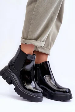 Lakierowane Sztyblety Workery Damskie Czarne Brizora