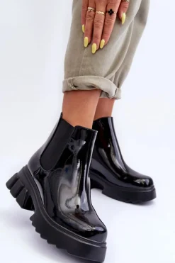 Lakierowane Sztyblety Workery Damskie Czarne Brizora