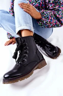 Lakierowane Workery Ocieplane Czarne Lomess