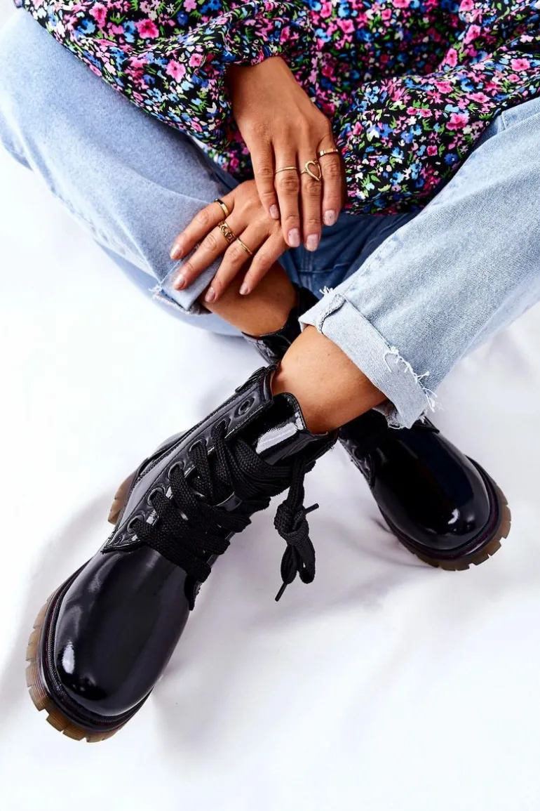 Lakierowane Workery Ocieplane Czarne Lomess