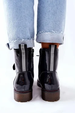 Lakierowane Workery Ocieplane Czarne Lomess