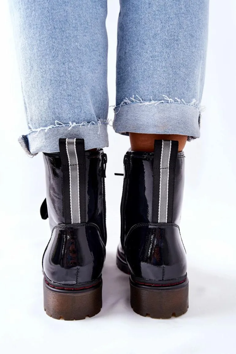 Lakierowane Workery Ocieplane Czarne Lomess