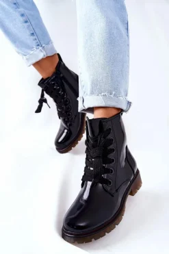 Lakierowane Workery Ocieplane Czarne Lomess