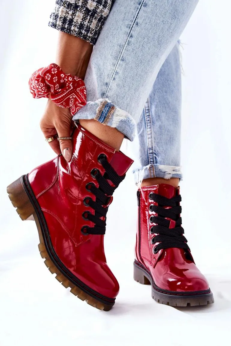 Lakierowane Workery Ocieplane Czerwone Lomess