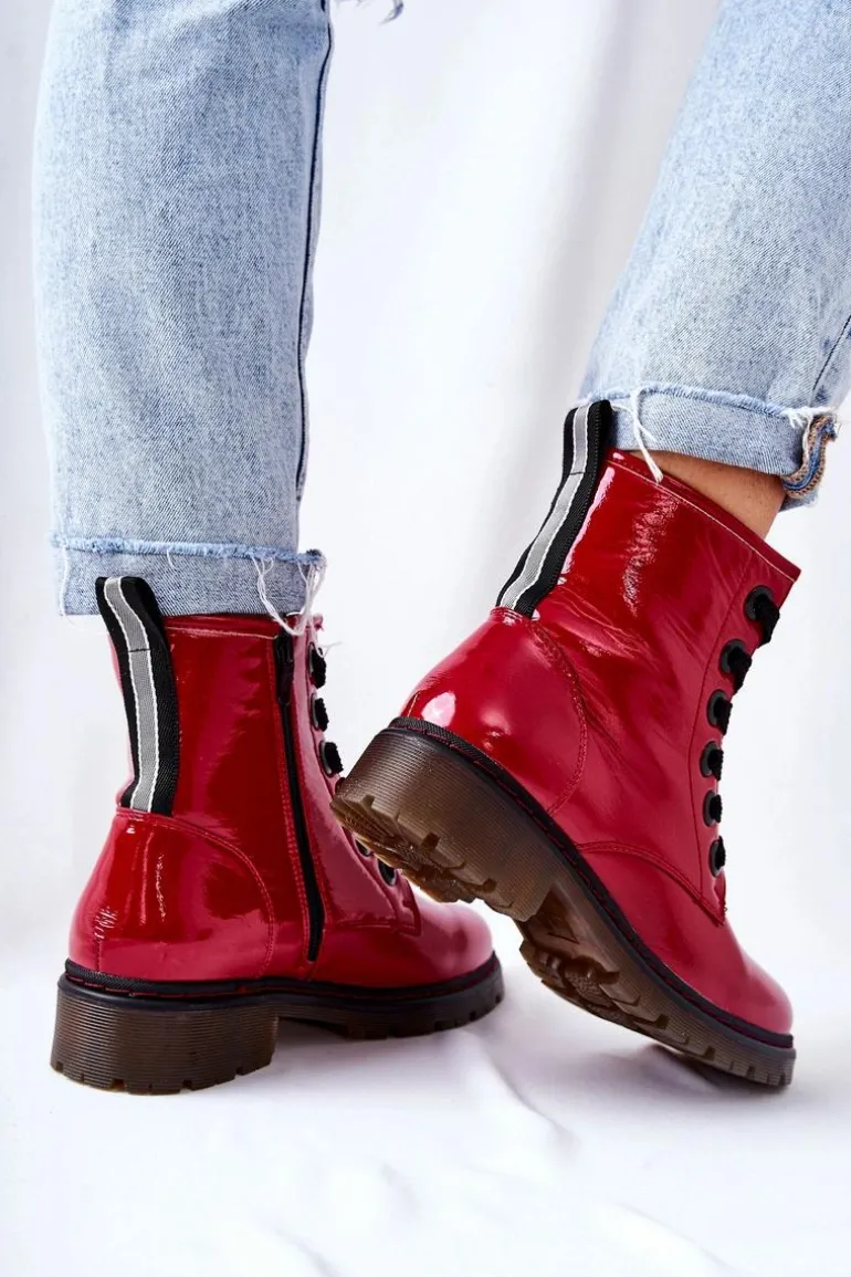 Lakierowane Workery Ocieplane Czerwone Lomess