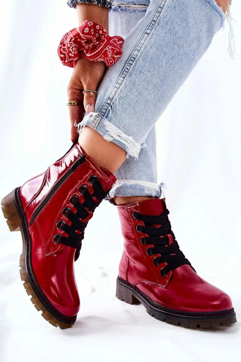 Lakierowane Workery Ocieplane Czerwone Lomess