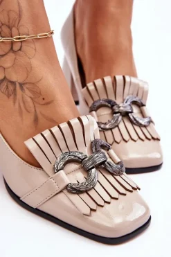 Lakierowane Wygodne Czółenka Beżowe Mercy