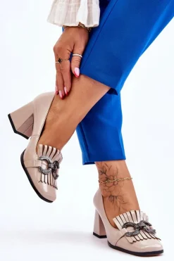 Lakierowane Wygodne Czółenka Beżowe Mercy