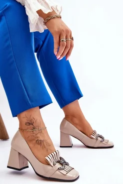 Lakierowane Wygodne Czółenka Beżowe Mercy