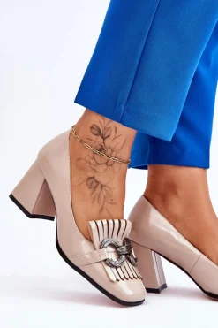 Lakierowane Wygodne Czółenka Beżowe Mercy