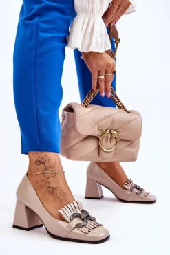 Lakierowane Wygodne Czółenka Beżowe Mercy