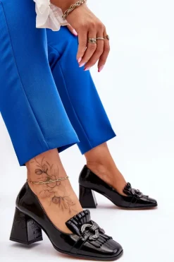 Lakierowane Wygodne Czółenka Czarne Mercy