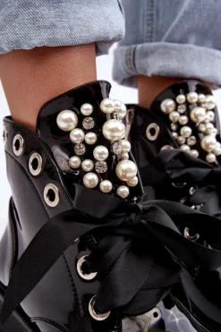 Lakierowane Zdobione Botki Czarne Sirdre