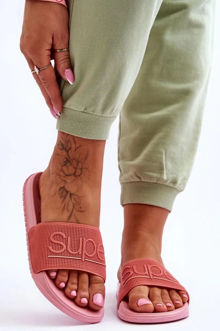 Lekkie Damskie Klapki Z Napisem Różowe Merry