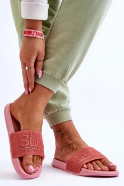 Lekkie Damskie Klapki Z Napisem Różowe Merry