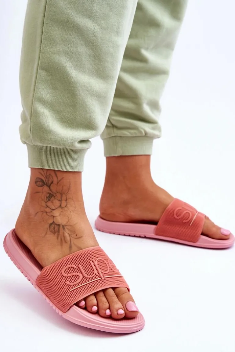 Lekkie Damskie Klapki Z Napisem Różowe Merry