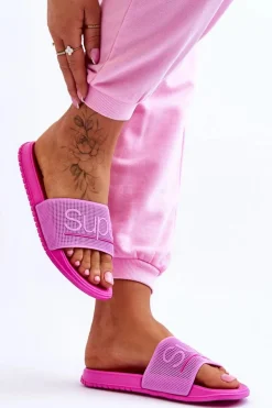 Lekkie Damskie Klapki Z Napisem Fuksja Merry