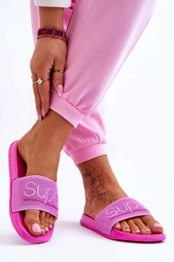 Lekkie Damskie Klapki Z Napisem Fuksja Merry