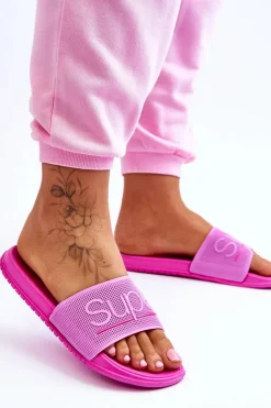 Lekkie Damskie Klapki Z Napisem Fuksja Merry