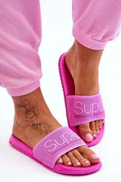 Lekkie Damskie Klapki Z Napisem Fuksja Merry