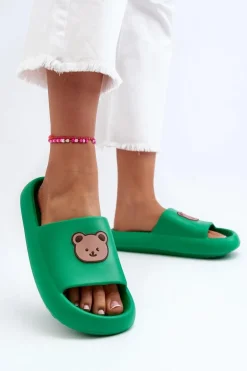 Lekkie Damskie Piankowe Klapki Z Misiem Zielone Lia