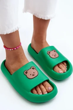 Lekkie Damskie Piankowe Klapki Z Misiem Zielone Lia
