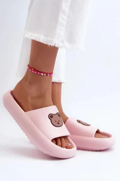 Lekkie Damskie Piankowe Klapki Z Misiem Różowe Lia