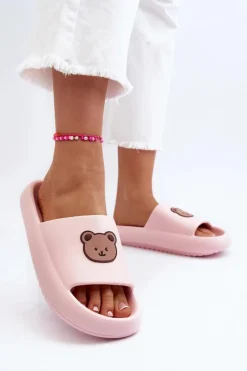 Lekkie Damskie Piankowe Klapki Z Misiem Różowe Lia