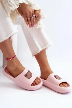 Lekkie Damskie Piankowe Klapki Z Misiem Różowe Lia