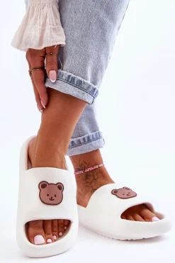 Lekkie Damskie Piankowe Klapki Z Misiem Białe Lia