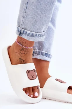 Lekkie Damskie Piankowe Klapki Z Misiem Białe Lia
