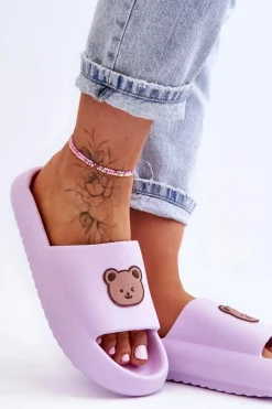 Lekkie Damskie Piankowe Klapki Z Misiem Fioletowe Lia