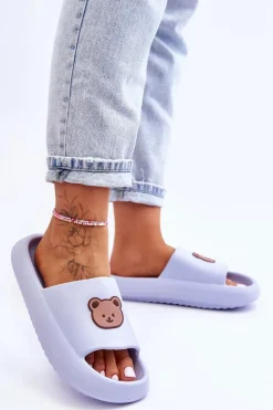 Lekkie Damskie Piankowe Klapki Z Misiem Niebieskie Lia