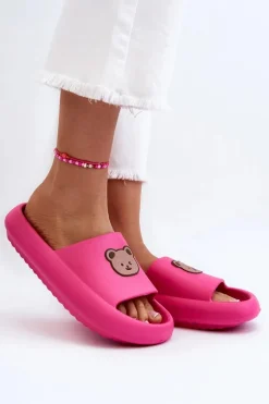 Lekkie Damskie Piankowe Klapki Z Misiem Fuksja Lia