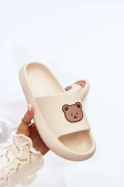 Lekkie Damskie Piankowe Klapki Z Misiem Jasnobeżowe Lia