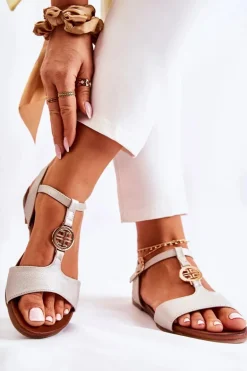 Lekkie Damskie Sandały Na Sprzączkę Złote Carida