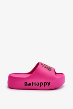 Lekkie Klapki Damskie Na Grubej Podeszwie Z Misiem Piankowe Fuksja Serefina