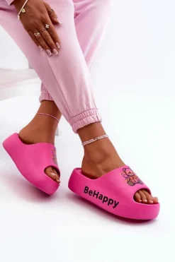 Lekkie Klapki Damskie Na Grubej Podeszwie Z Misiem Piankowe Fuksja Serefina