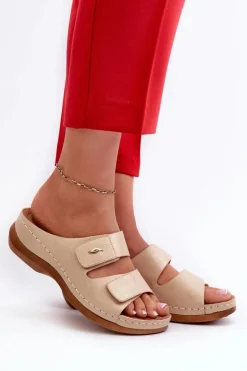 Lekkie Klapki Damskie Z Eko Skóry Beżowe Frellia