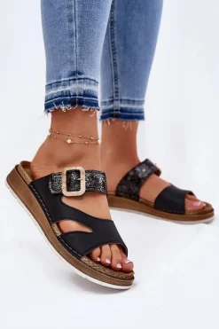 Lekkie Klapki Damskie Z Klamrą Inblu GS000055 Czarne