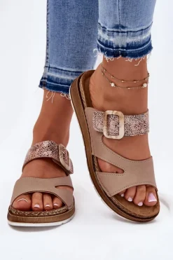 Lekkie Klapki Damskie Z Klamrą Inblu GS000055 Beżowe